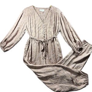 By Anthropologie Pink Laurentia Jacquard Tie Jumpsuit Pantsuit Outfit Small F194